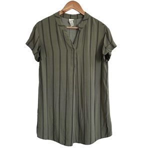 H&M Olive Green Striped V-Neck Dress, Size 2